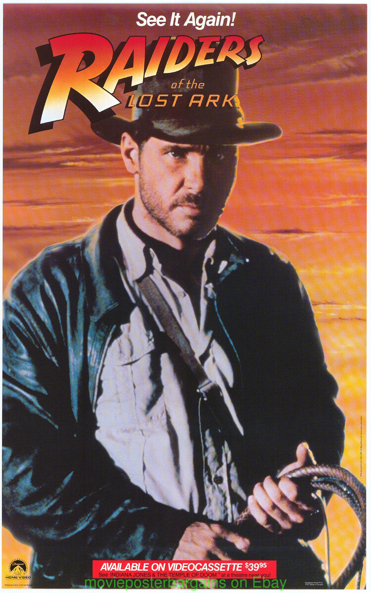 RAIDERS OF THE LOST ARK MOVIE POSTER 17×28 ULTRA RARE 1980S VIDEO STORE PROMO