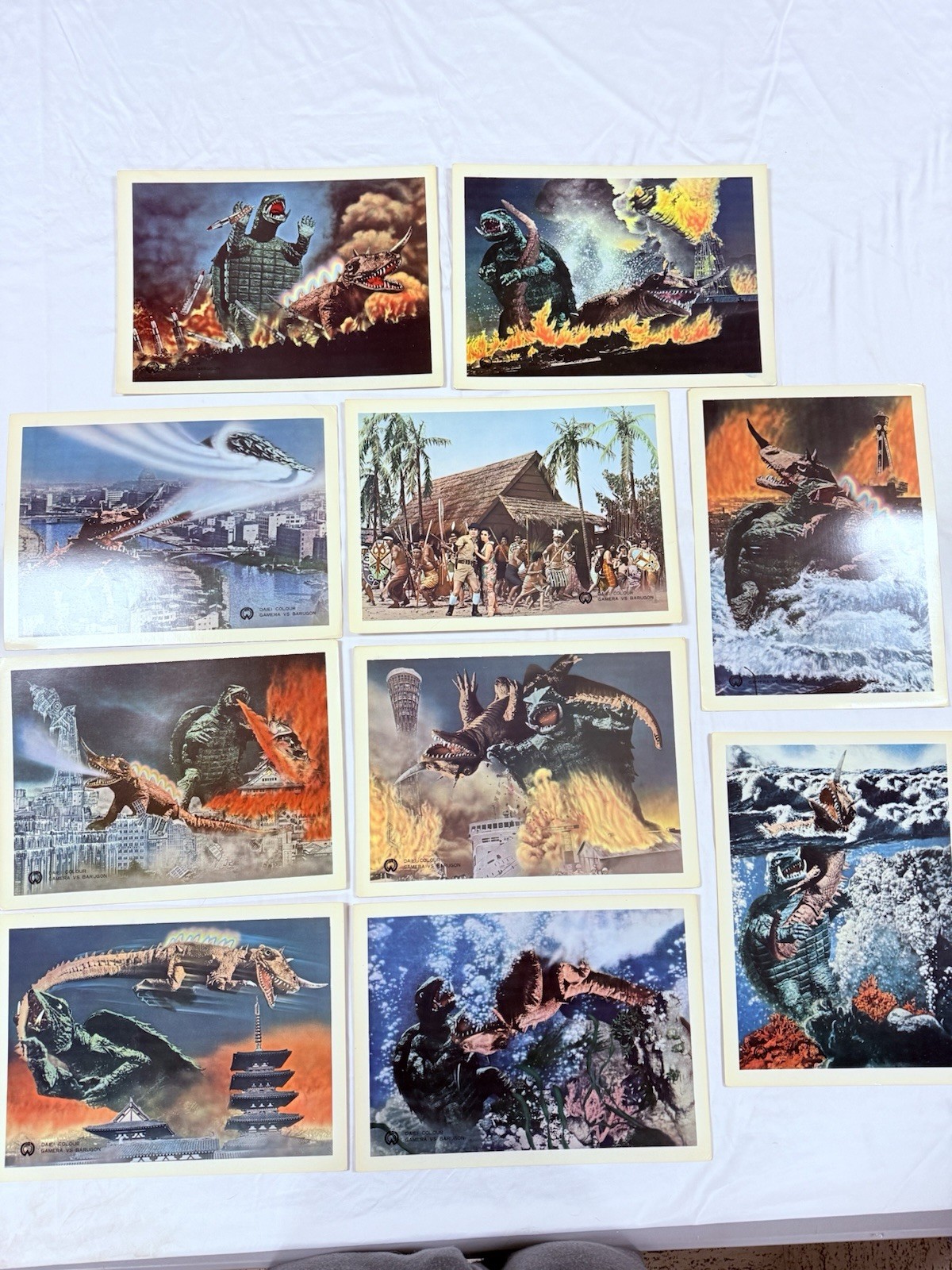 1966 Gamera Vs Barugon Original 10.75×14.5” Jumbo Lobby Card Complete Set Of 10