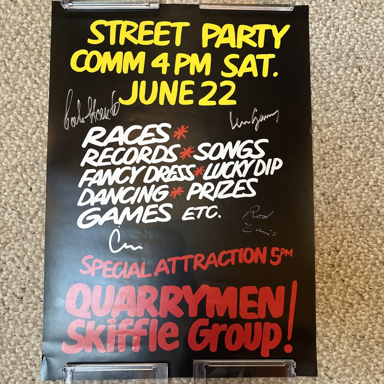 Beatles Quarrymen Signed Poster Colin Hanson Len Garry Rod Davis Charles Roberts