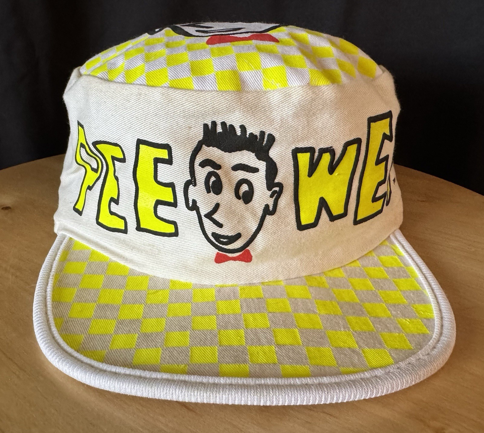 1988 Pee Wee Herman 🔥 YELLOW 🔥CHECKERBOARD Painters Hat 🔥 RARE COLOR Original