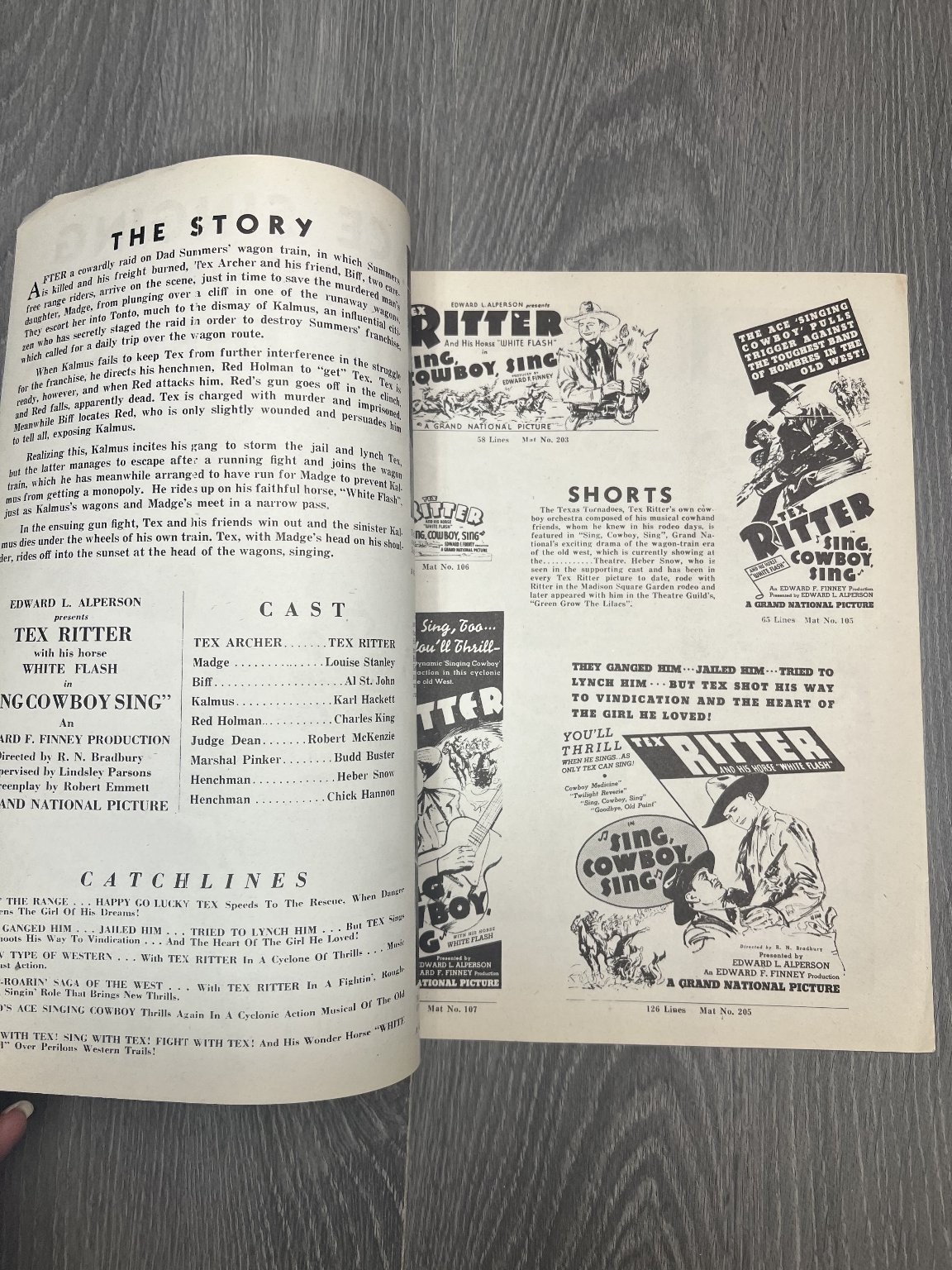 Sing Cowboy Sing 1944 Original Movie Pressbook Tex Ritter Western Film Promo