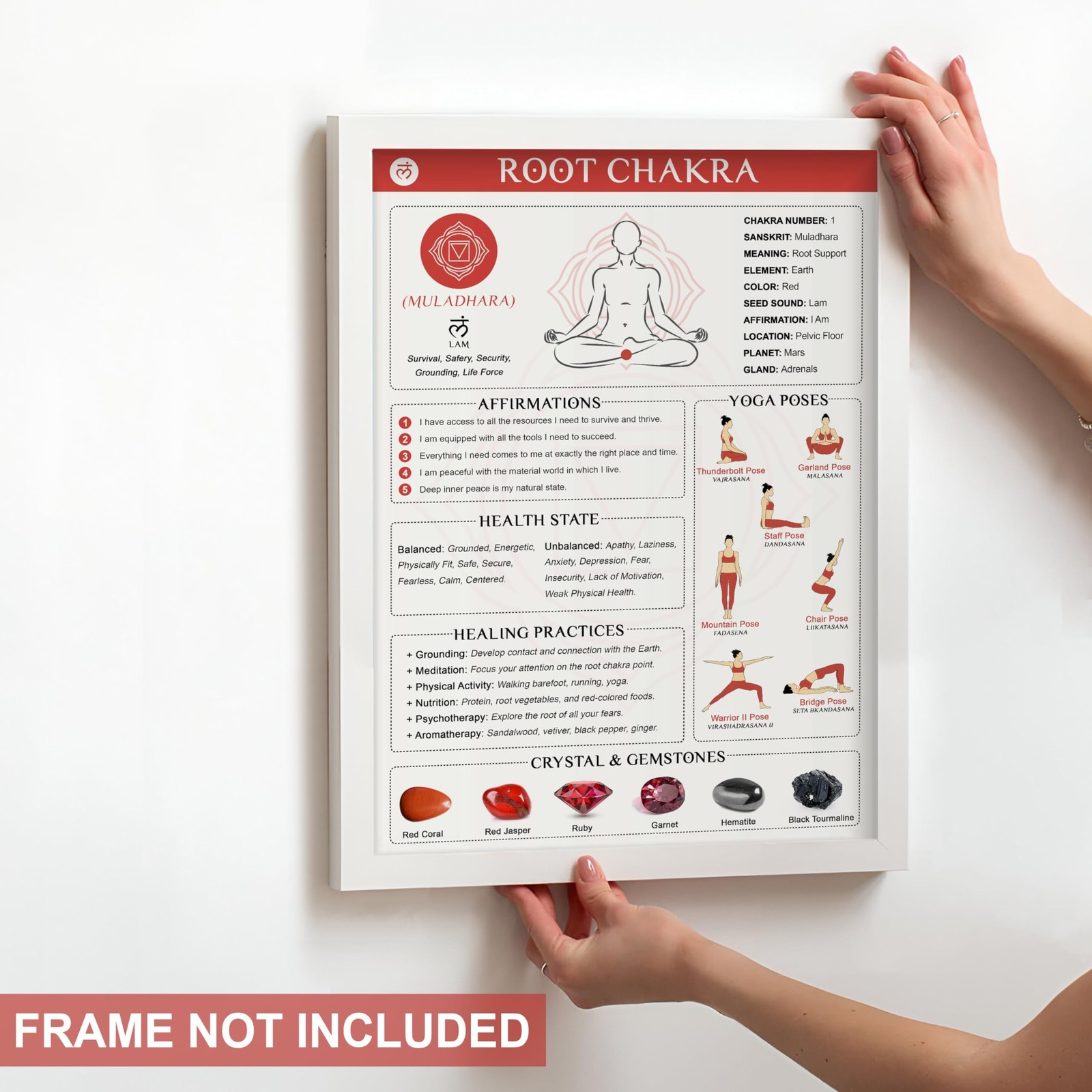 8pcs Chakra Poster (10″x14″) Yoga Poses Poster, Laminated Spiritual Decor, 7 …