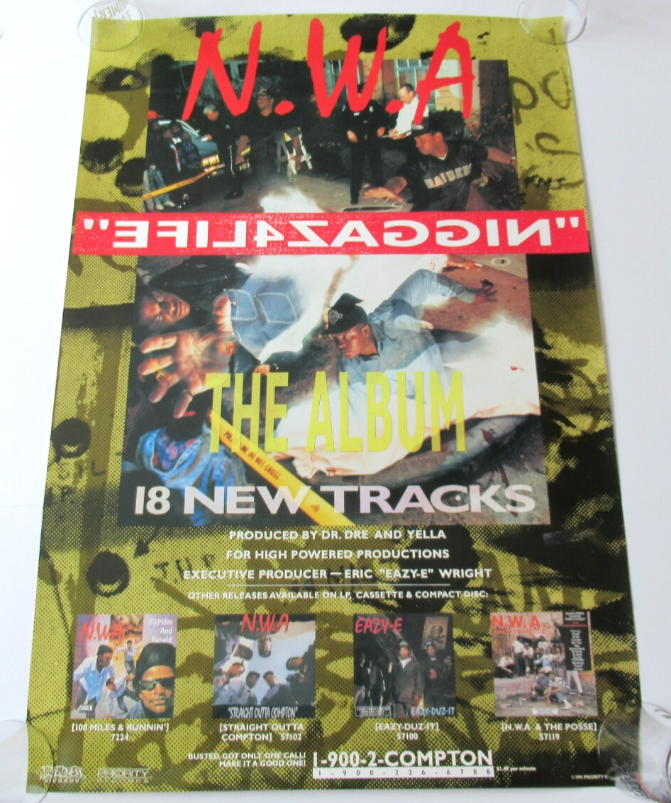 VINTAGE N.W.A. NWA NIGGAZ4LIFE 36×24 ORIGINAL 1991 PROMO RECORD STORE POSTER DRE