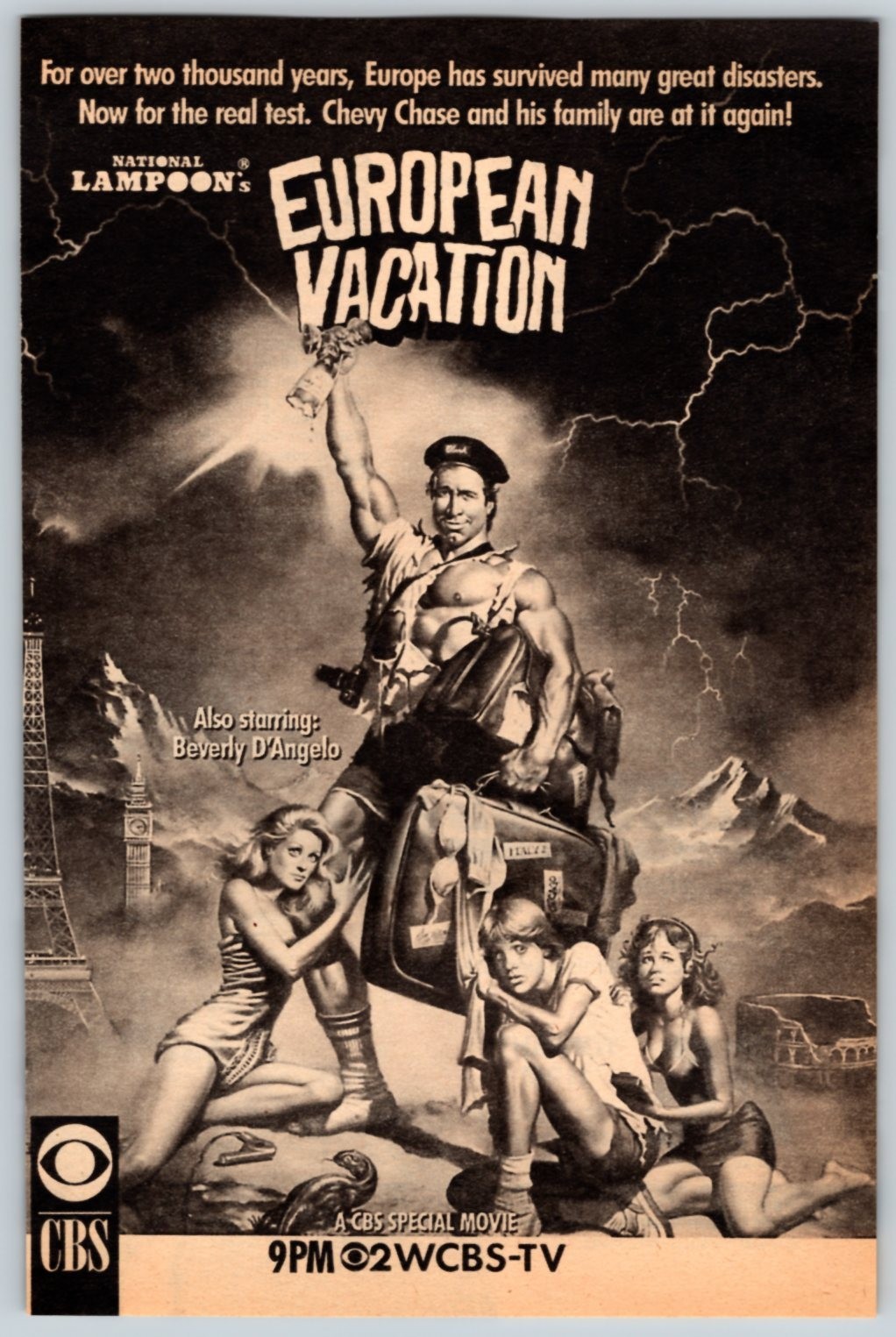1989 NATIONAL LAMPOON’S EUROPEAN VACATION 5″X7.5″ MOVIE AD CBS TV 1980’s TV35