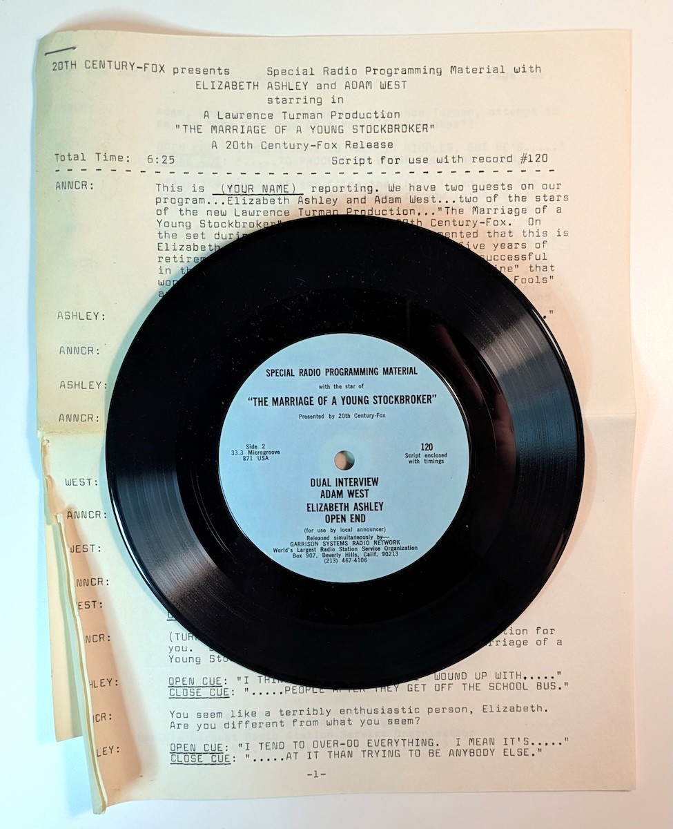 Adam West Elizabeth Ashley Marriage Of Young Stockbroker 1971 RADIO PROMO vinyl