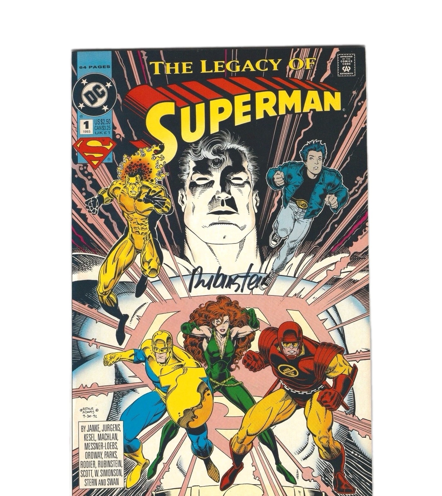 Legacy of Superman #1 (1993) Signed Joe Rubinstein DC Comics Arthur Adams Cover