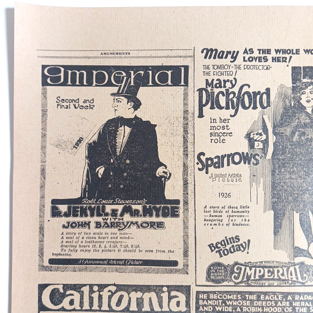 Antique Vintage Newspaper 1920s Movie Collage Advertisement Poster San Francisco