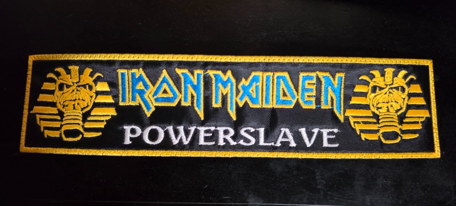 IRON MAIDEN,POWERSLAVE,SEW ON GOLDEN BORDER EMBROIDERED STRIP PATCH