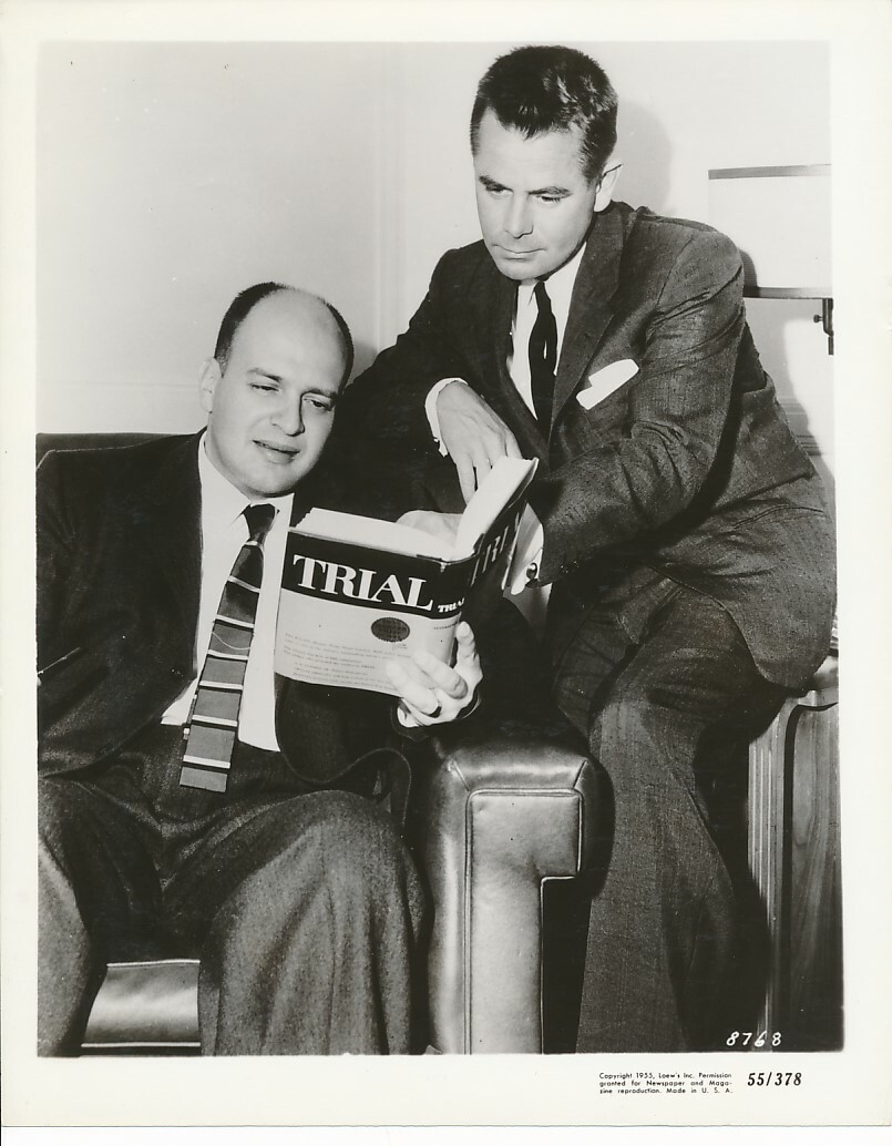 GLENN FORD DON MANKIEWICZ Original CANDID Vintage 1955 TRIAL MGM Studio Photo