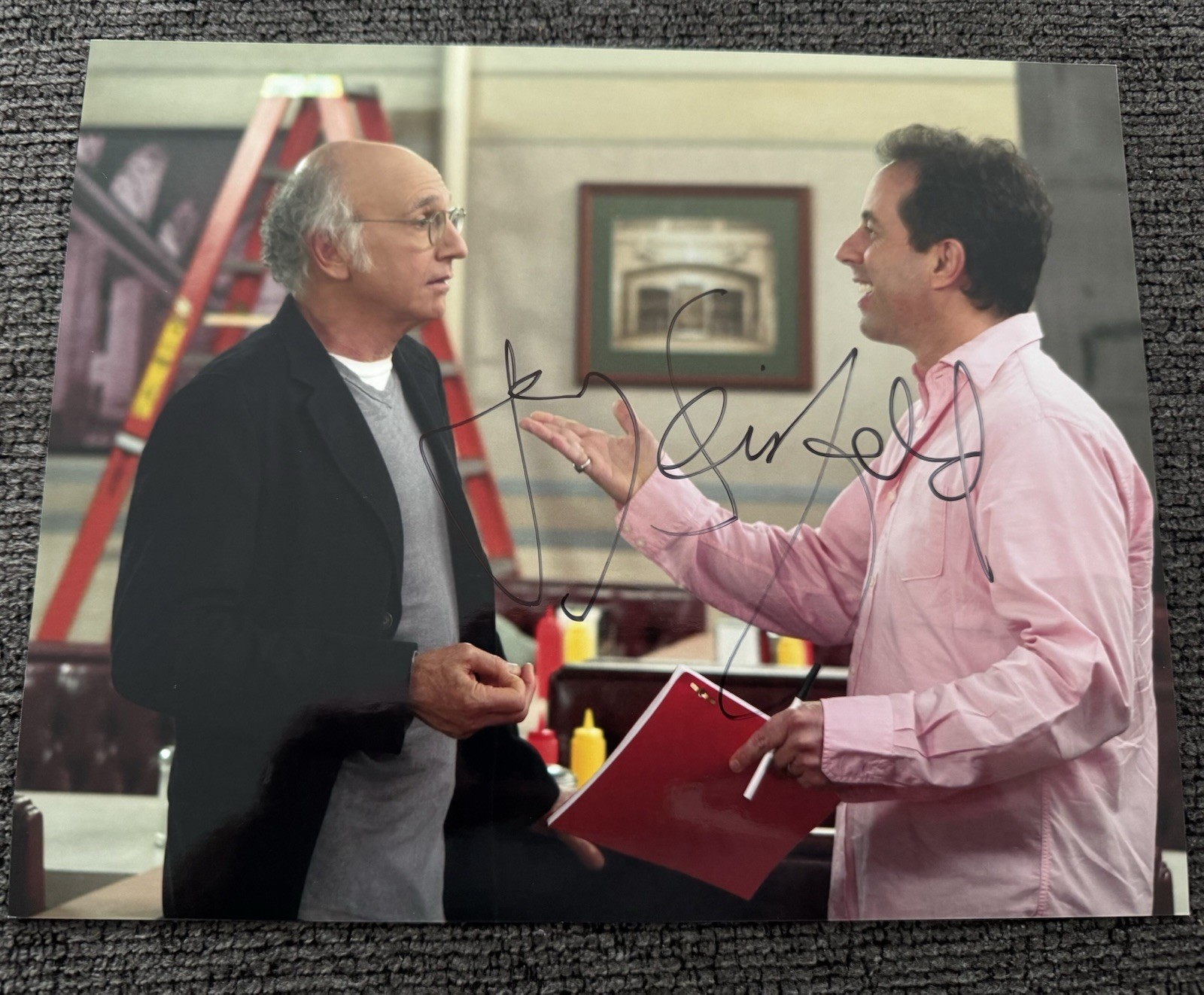 Jerry Seinfeld Autograph Signed 8×10 photo Larry David & Jerry Seinfeld TV Scene