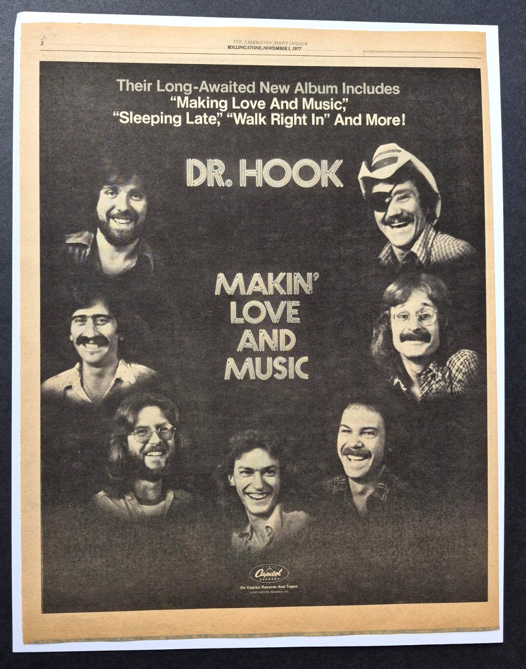 1977 Dr. Hook Rock Band Makin Love and Music Album Release vintage print ad