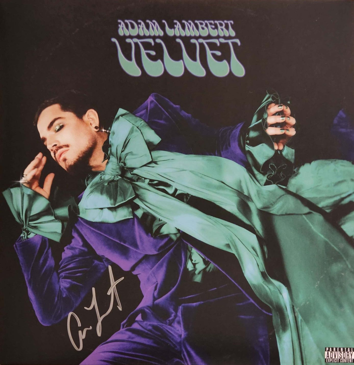 Adam Lambert Autographed Velvet Green & Purple Translucent Vinyl LP (BAS)