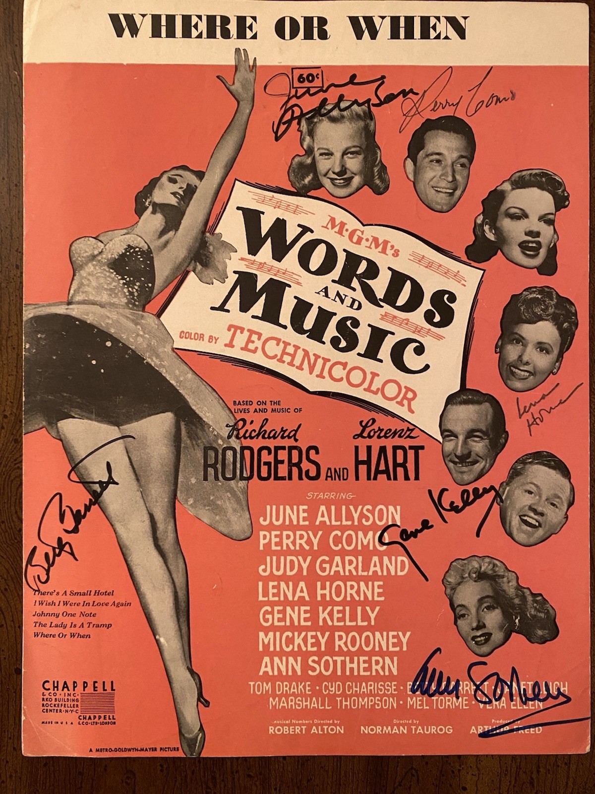 Words And Music Vintage Sheet Music Cast Signed Autographed By 6 With COA RARE