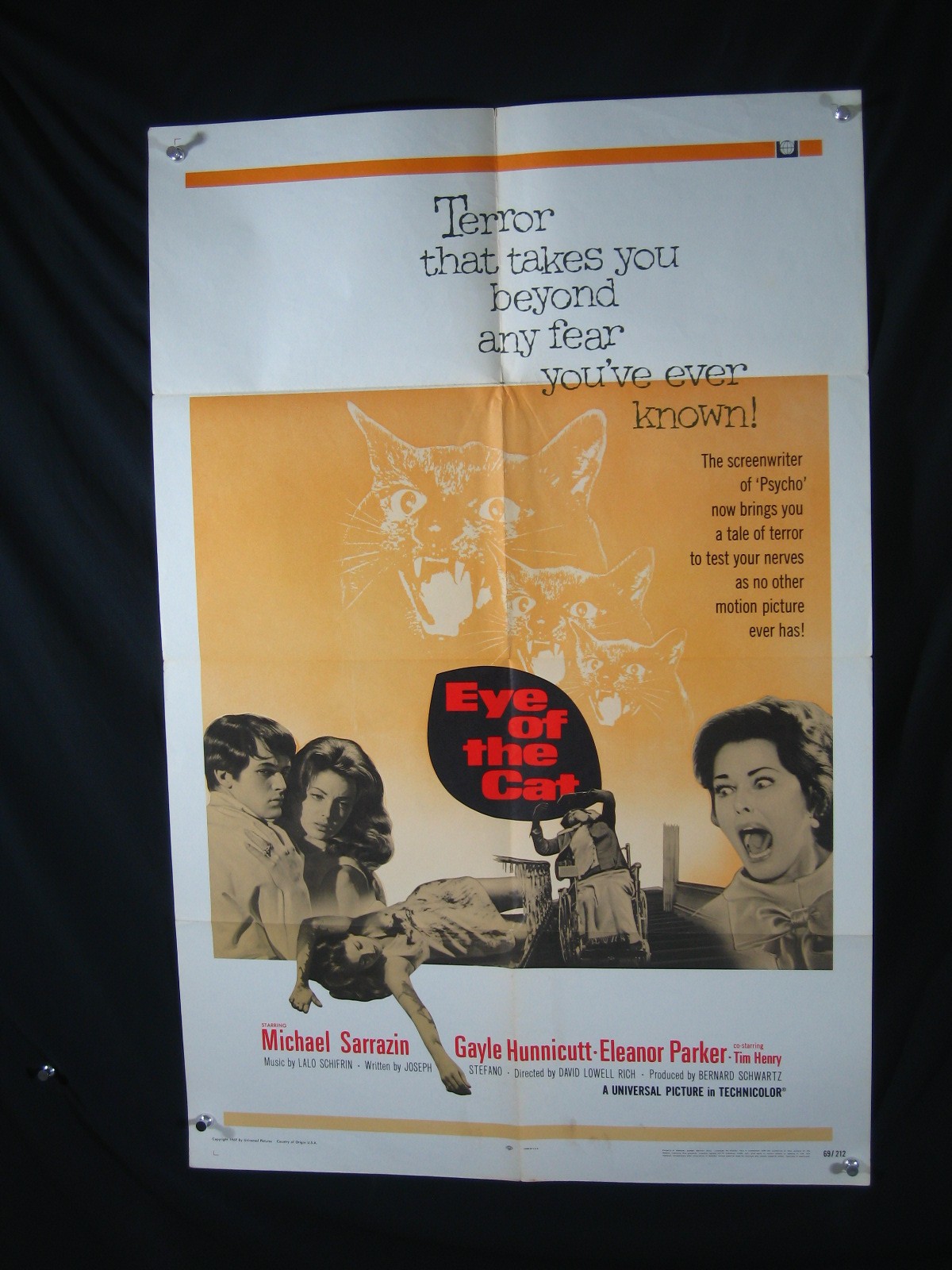 EYE OF THE CAT-1969-ONE SHEET-VG/FN-HORROR-MICHAEL SARRAZIN-HUNNICUTT-P VG/FN