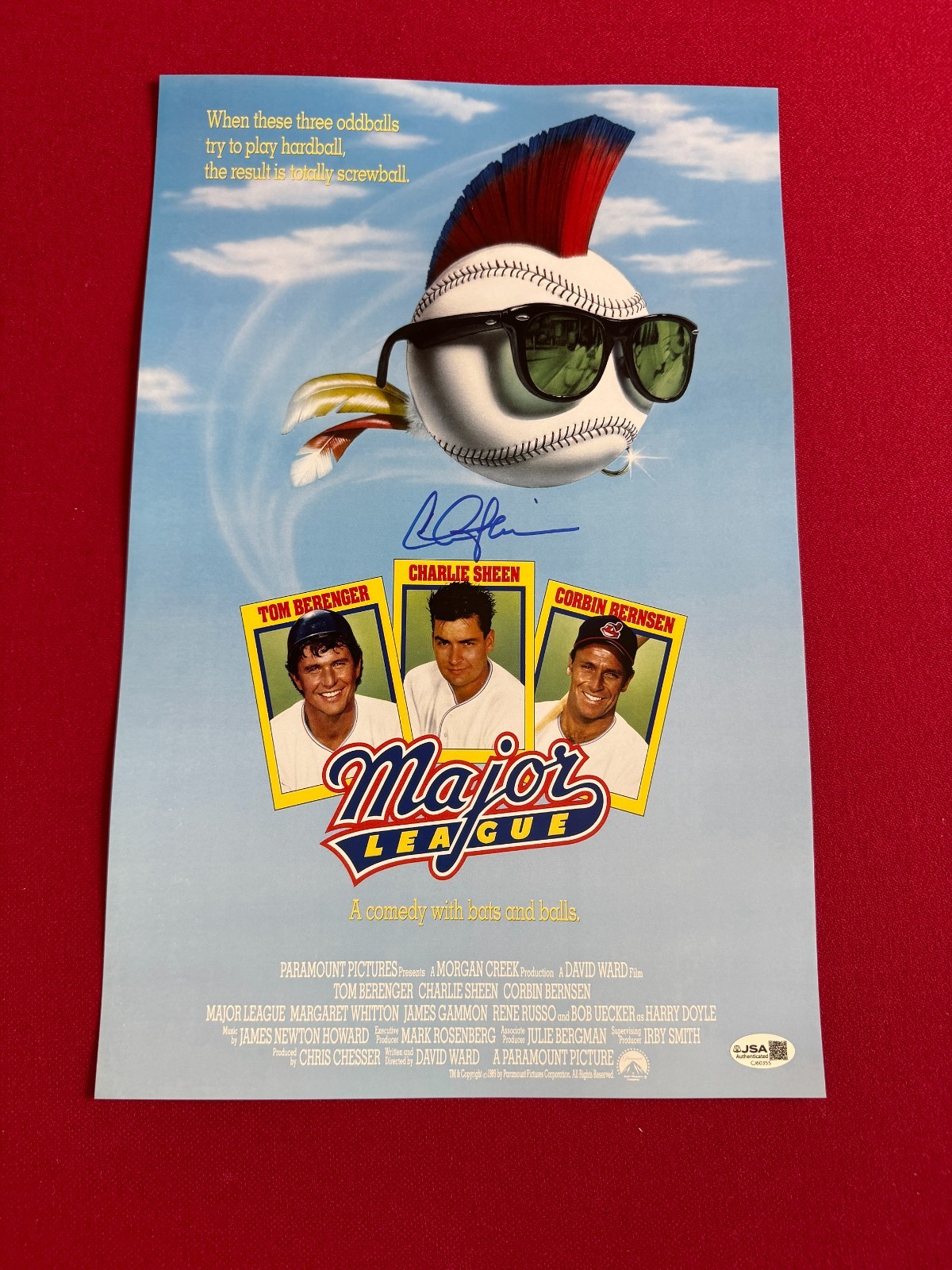 Charlie Sheen “Autographed” (JSA) “Major LEAGUE” Mini Movie Poster (Vintage)