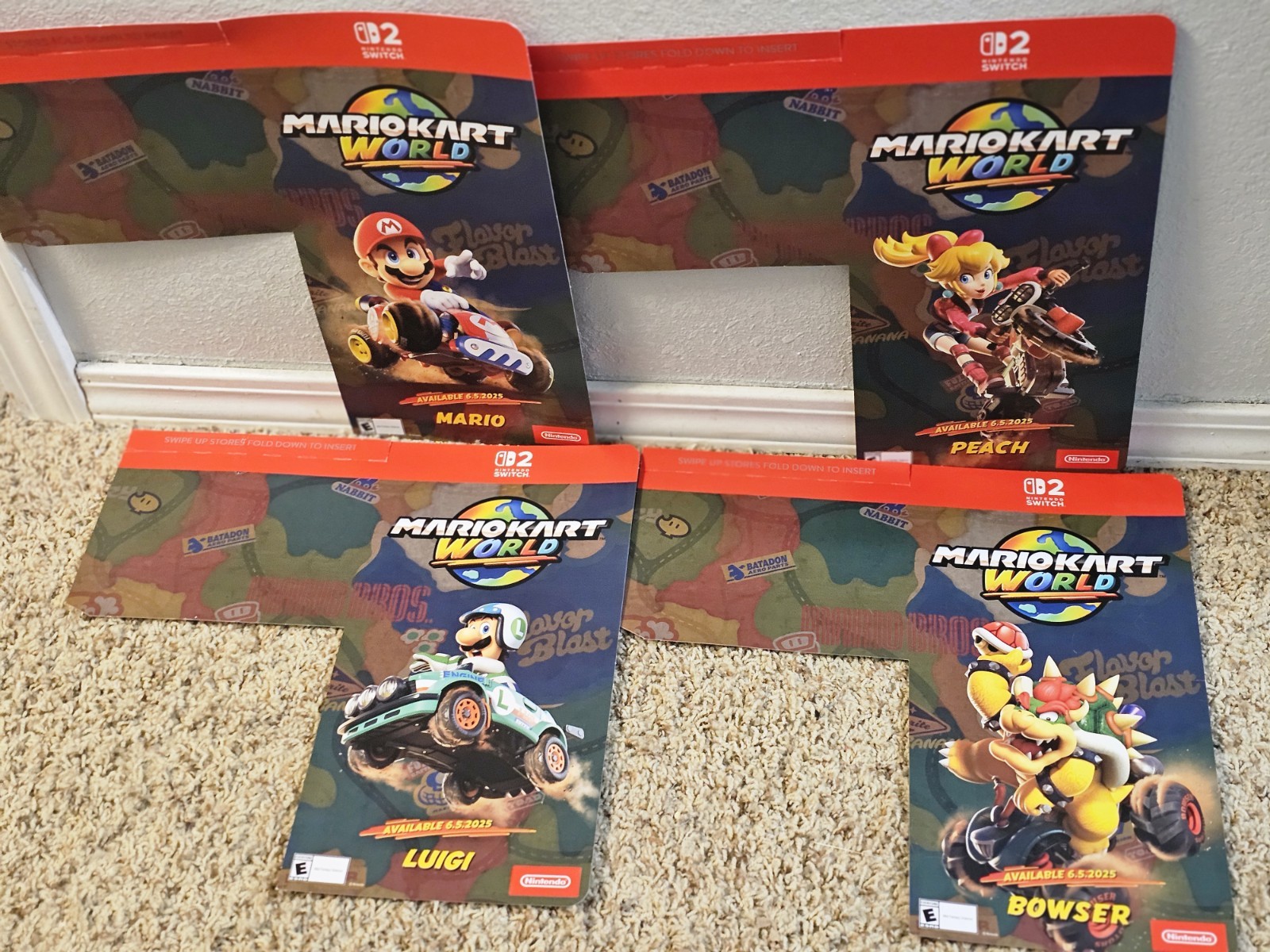 Nintendo Switch 2 Mario Kart World 14×14 Store Display Cards Complete Set of 4
