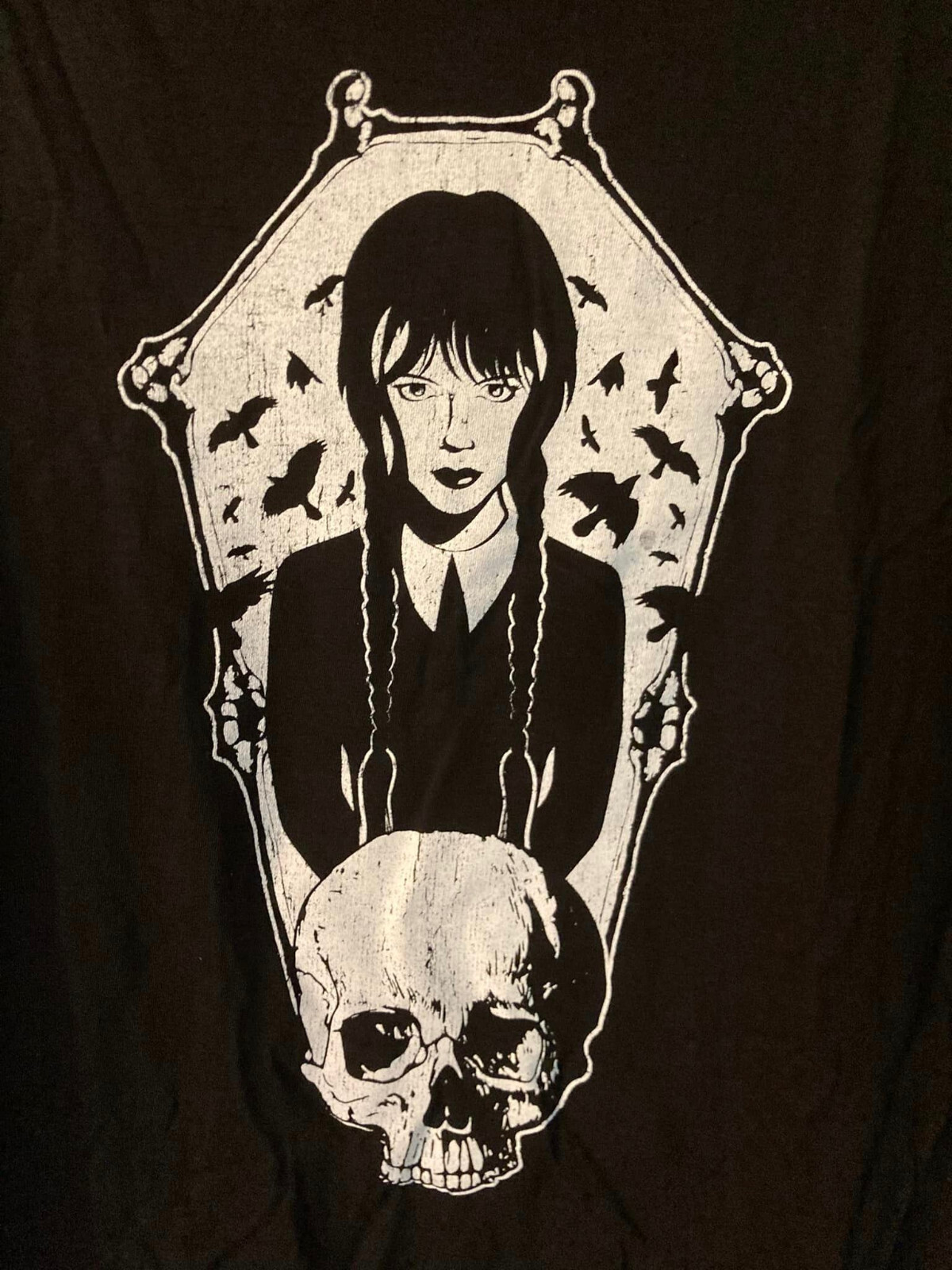 Wednesday Addams Coffin Skull Raven T-Shirt Large XL Unisex Last One Hot Topic