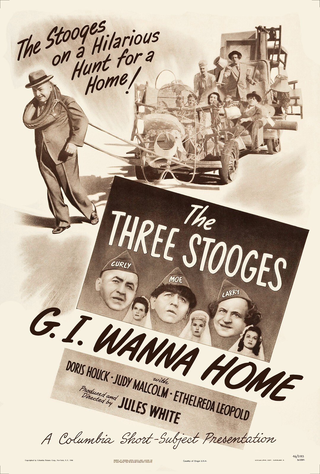 “G.I. WANNA HOME” (1946) one sheet – 27″x40″ 3 STOOGES – Curly movie poster!!