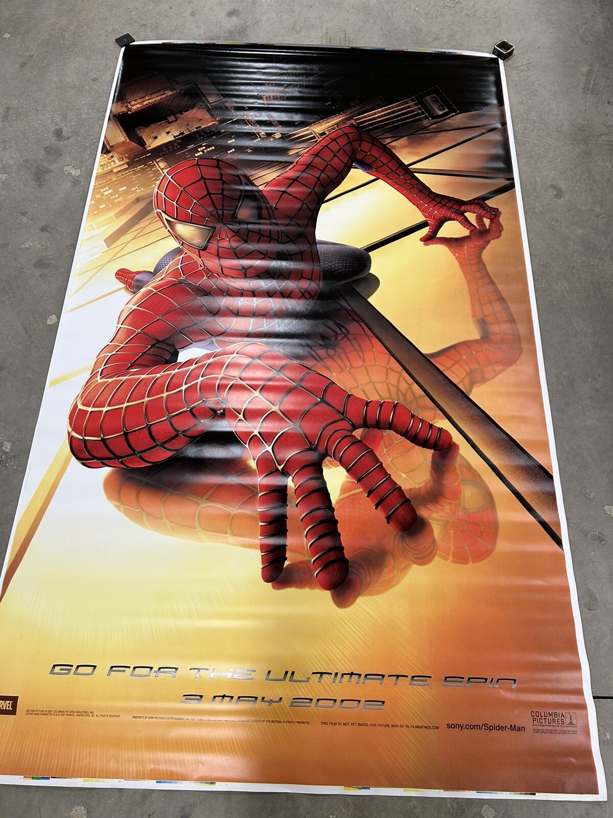 Spider Man Go For The Ultimate Spin 2002 Movie Theater Banner Poster 61”x103”