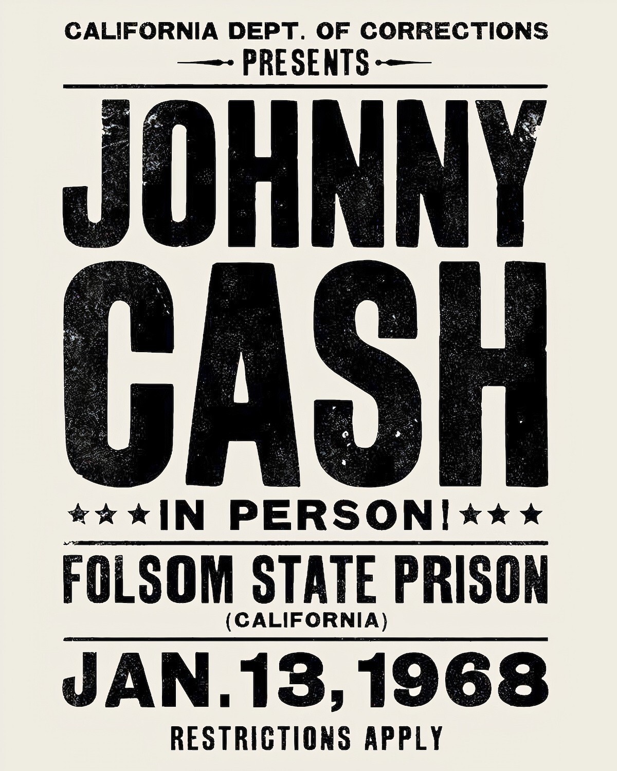 Johnny Cash Concert Poster 11 X 14 – Live 1968 Folsom Prison – Poster Art Print