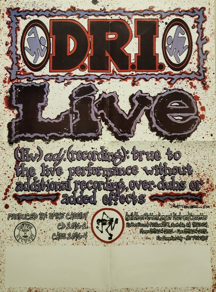 D.R.I. 1995 Live Promo Poster Excellent New Old Stock Dirty Rotten Imbeciles