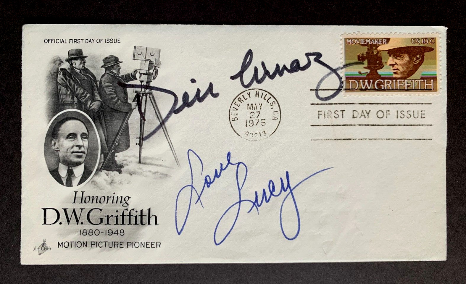 DESI ARNAZ, LUCILLE BALL signed First Day Cover FDC, with COA. D. W. Griffith