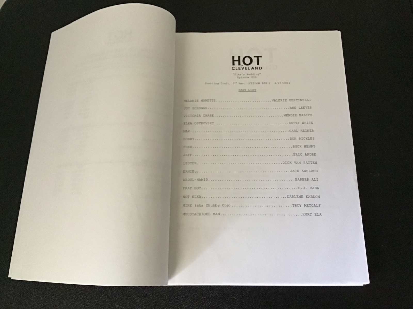 HOT IN CLEVELAND Ep. 02.20 Shooting Draft Script and Block and Shoot Call Sheet