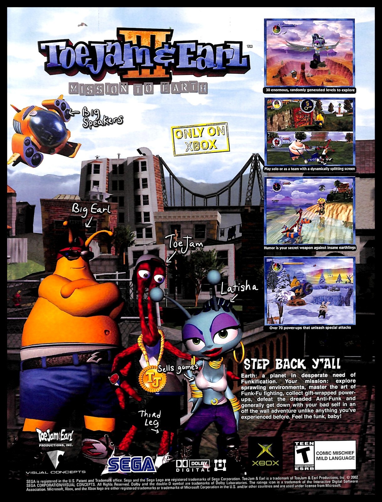2002 Toe Jam & Earl III 3 Mission to Earth Retro Video Game PRINT AD Xbox Promo