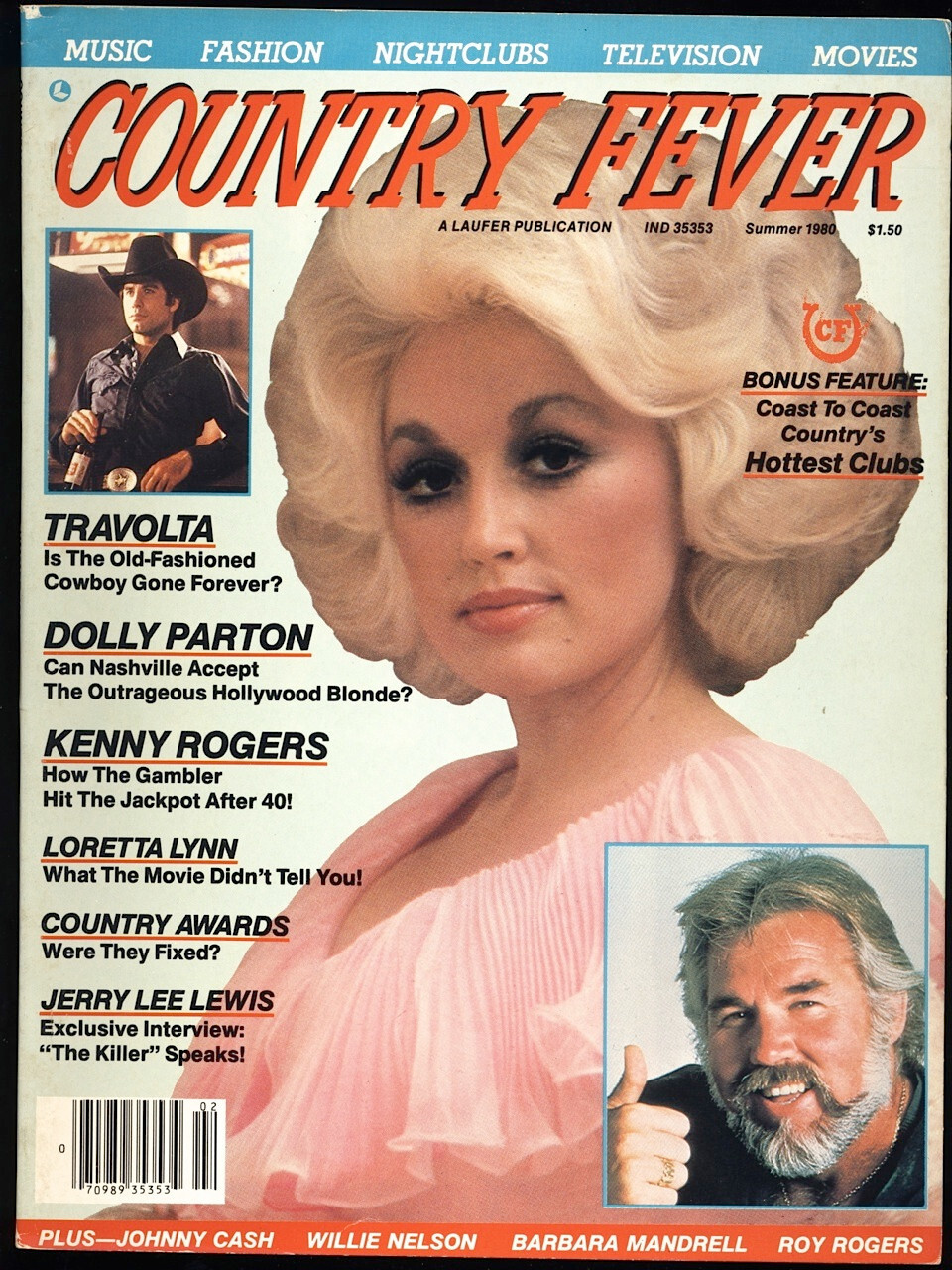 1980 COUNTRY FEVER #1 DOLLY PARTON Cover KENNY ROGERS Loretta Lynn JOHN TRAVOLTA