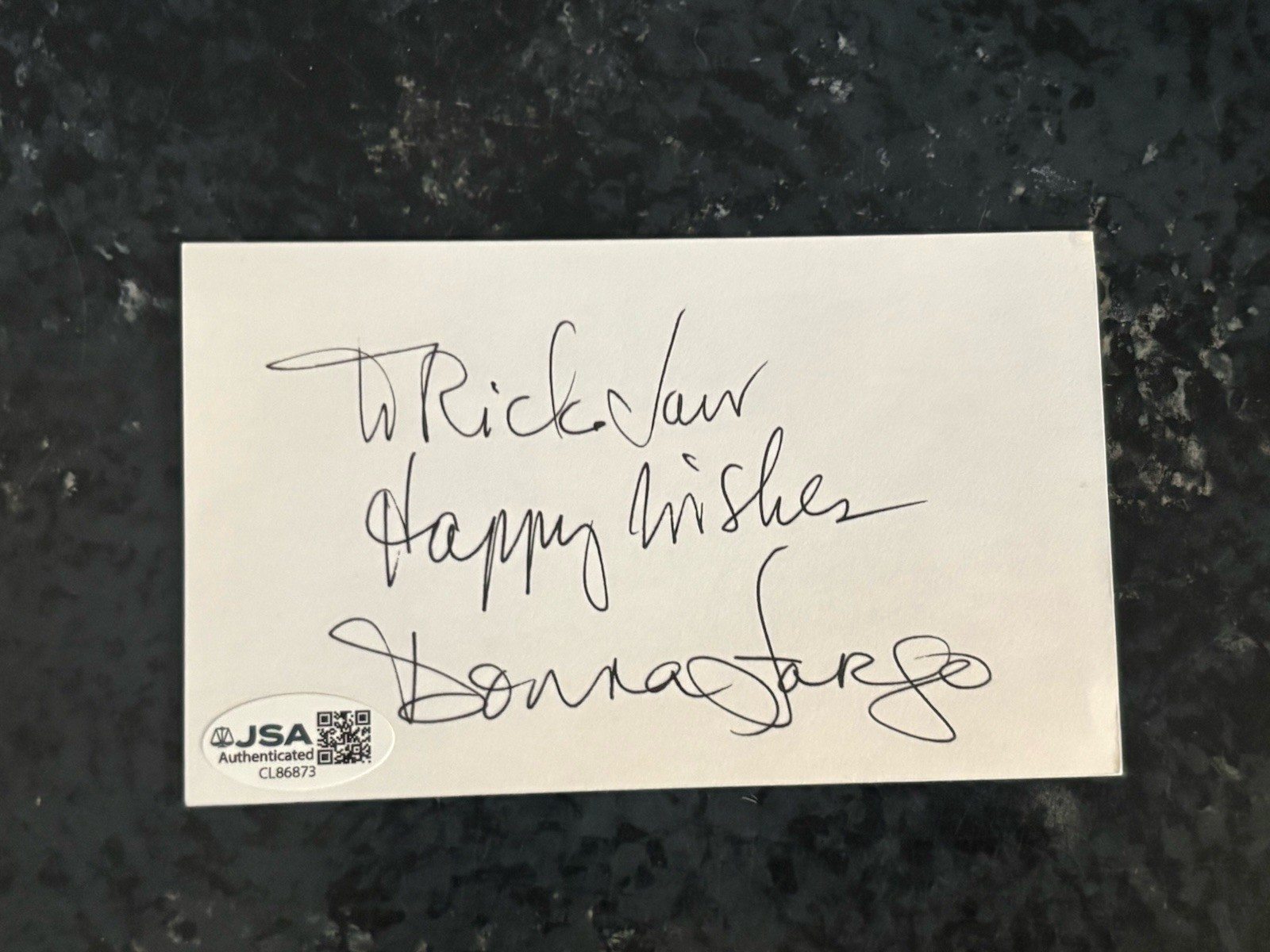 Donna Fargo Autographed 3×5 Index Card Signer The Happiest Girl in the Whole JSA