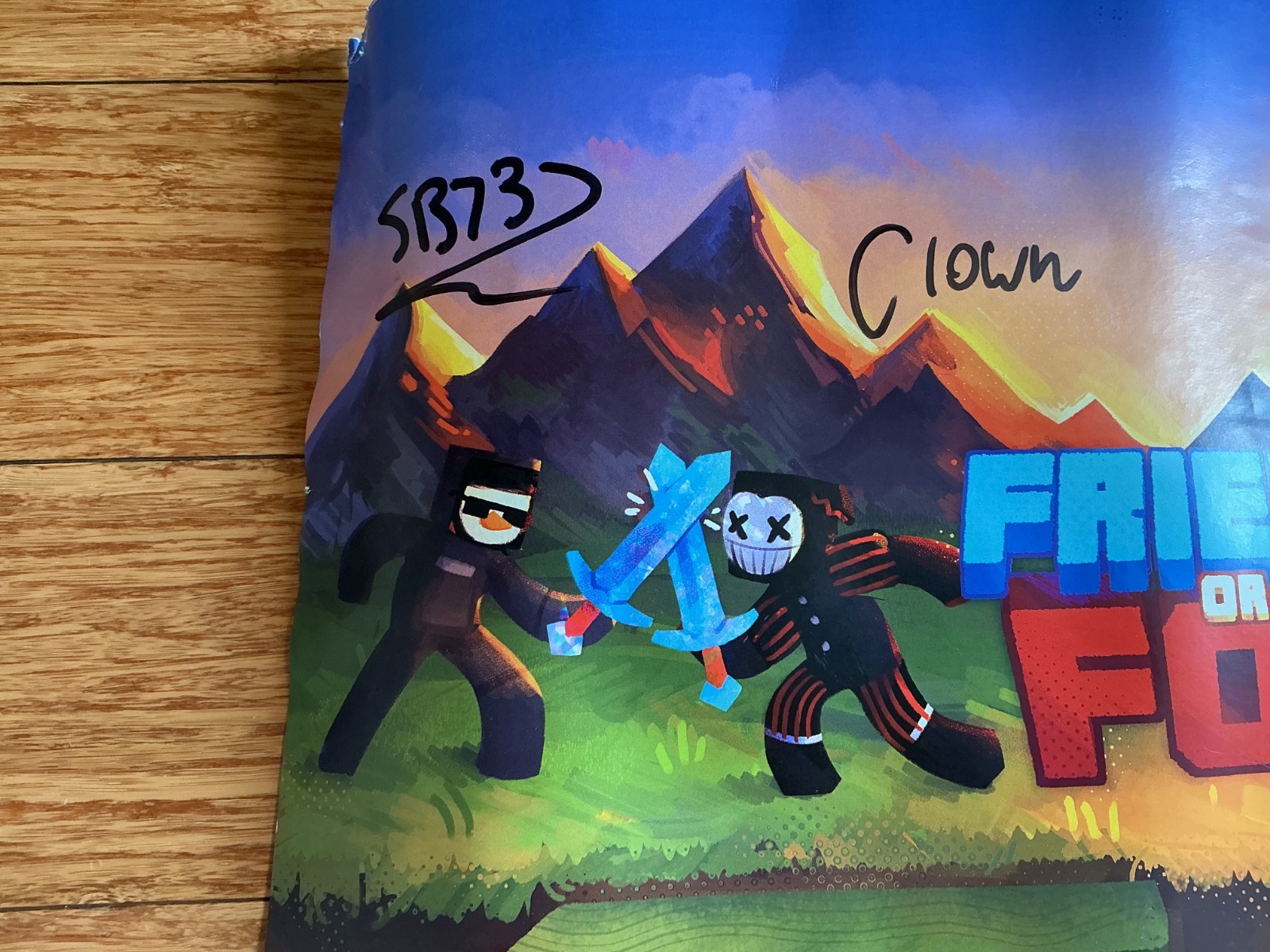 Friend or Foe poster Minecraft signed by sb737,clown,Ash & mini!Minecraft poster
