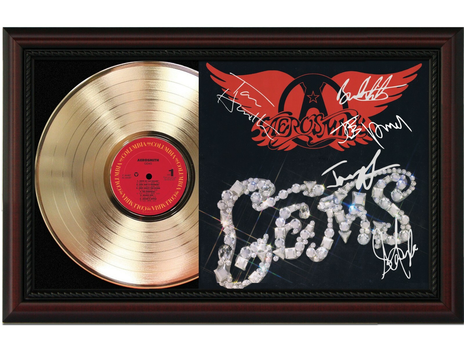 Aerosmith Framed Cherry wood Reproduction Signature LP Record Display. “M4”