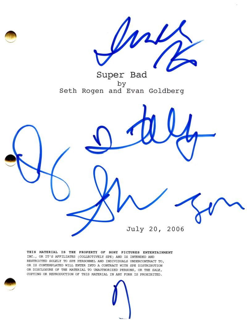 Seth Rogen Emma Stone Jonah Hill +2 Signed Autograph Superbad Full Movie Script