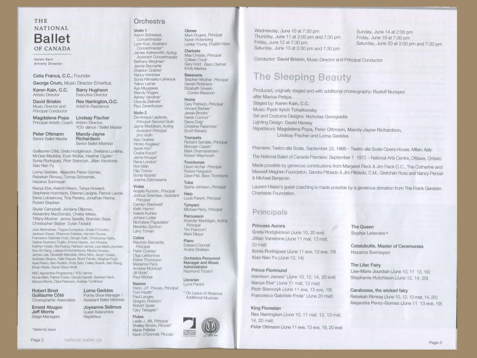NATIONAL BALLET of CANADA. 2015 The Sleeping Beauty PERFORMANCE PROGRAM