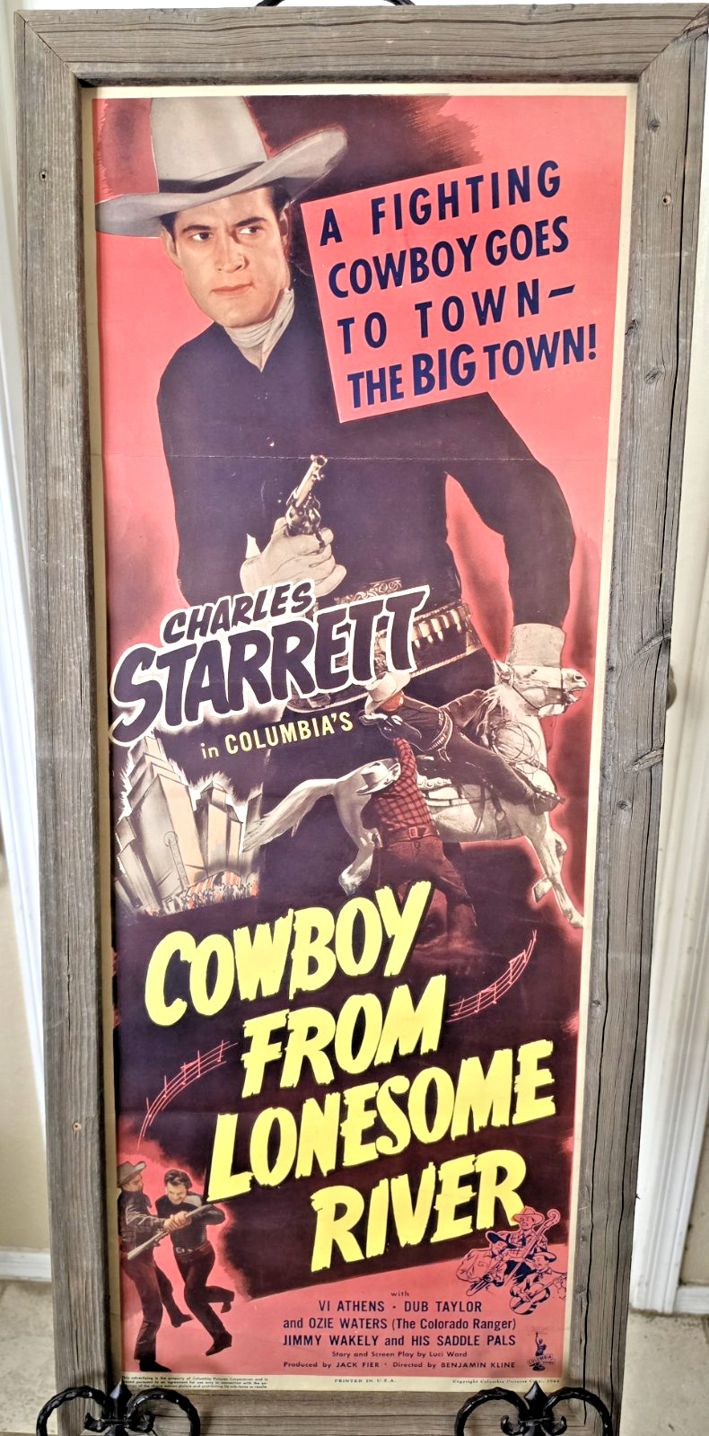 1944 Cowboy From Lonesome River Original Movie Poster, Charles Starrett 36 x 14″