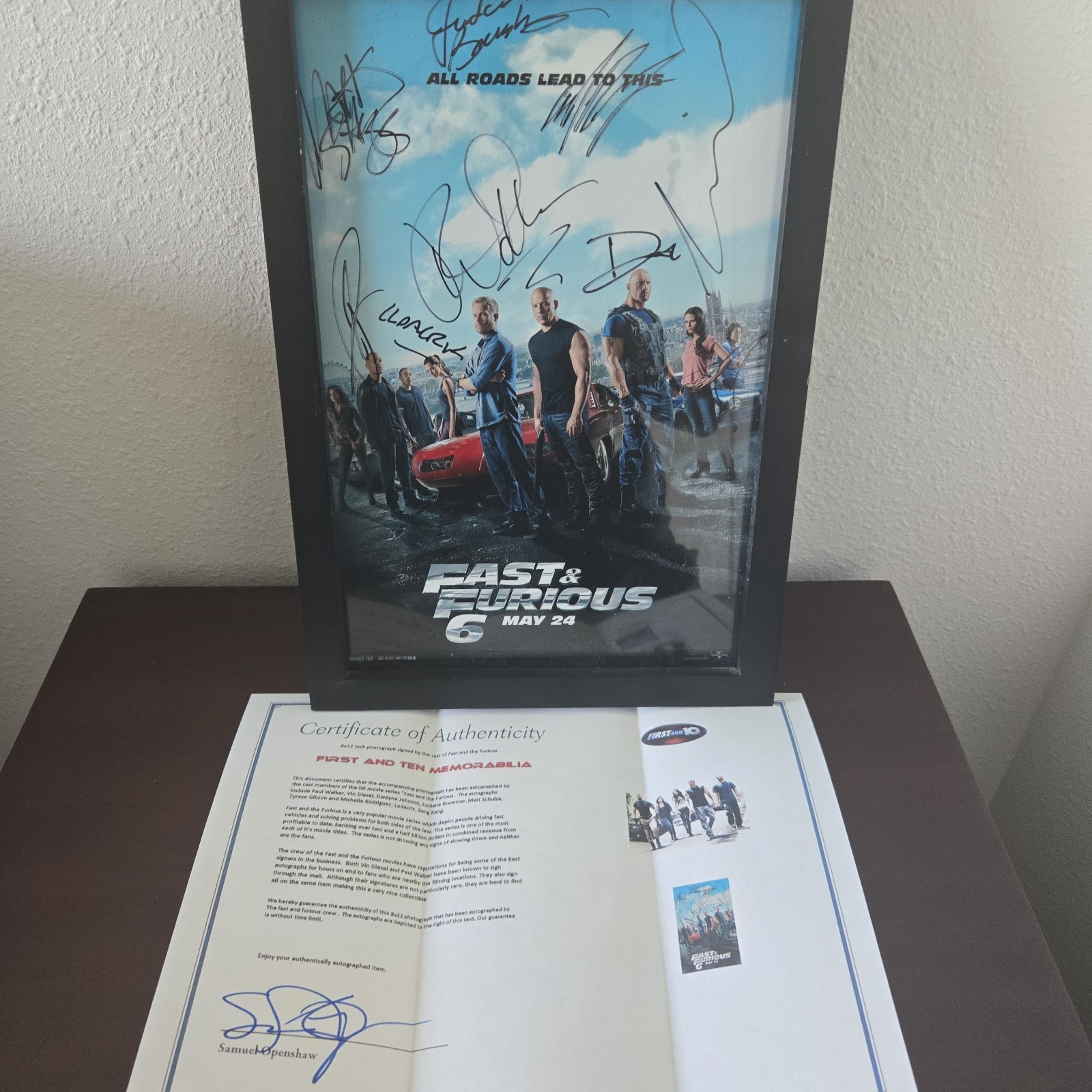 The Fast Furious Photo Cast Signed Autograph Vin Diesel Paul Walker 9 Total COA