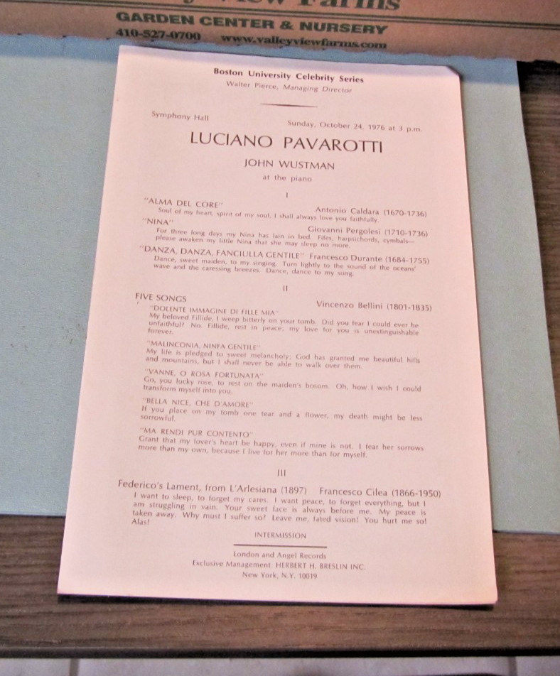 1976 Luciano Pavarotti Italian Tenor Opera Singer Boston Symphony Hall Program