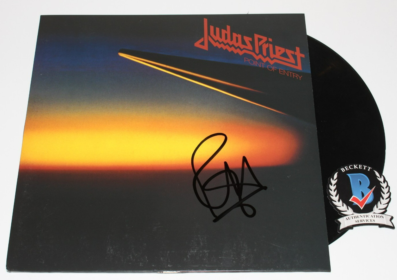 ROB HALFORD SIGNED JUDAS PRIEST POINT OF ENTRY ALBUM VINYL RECORD 1 BECKETT COA