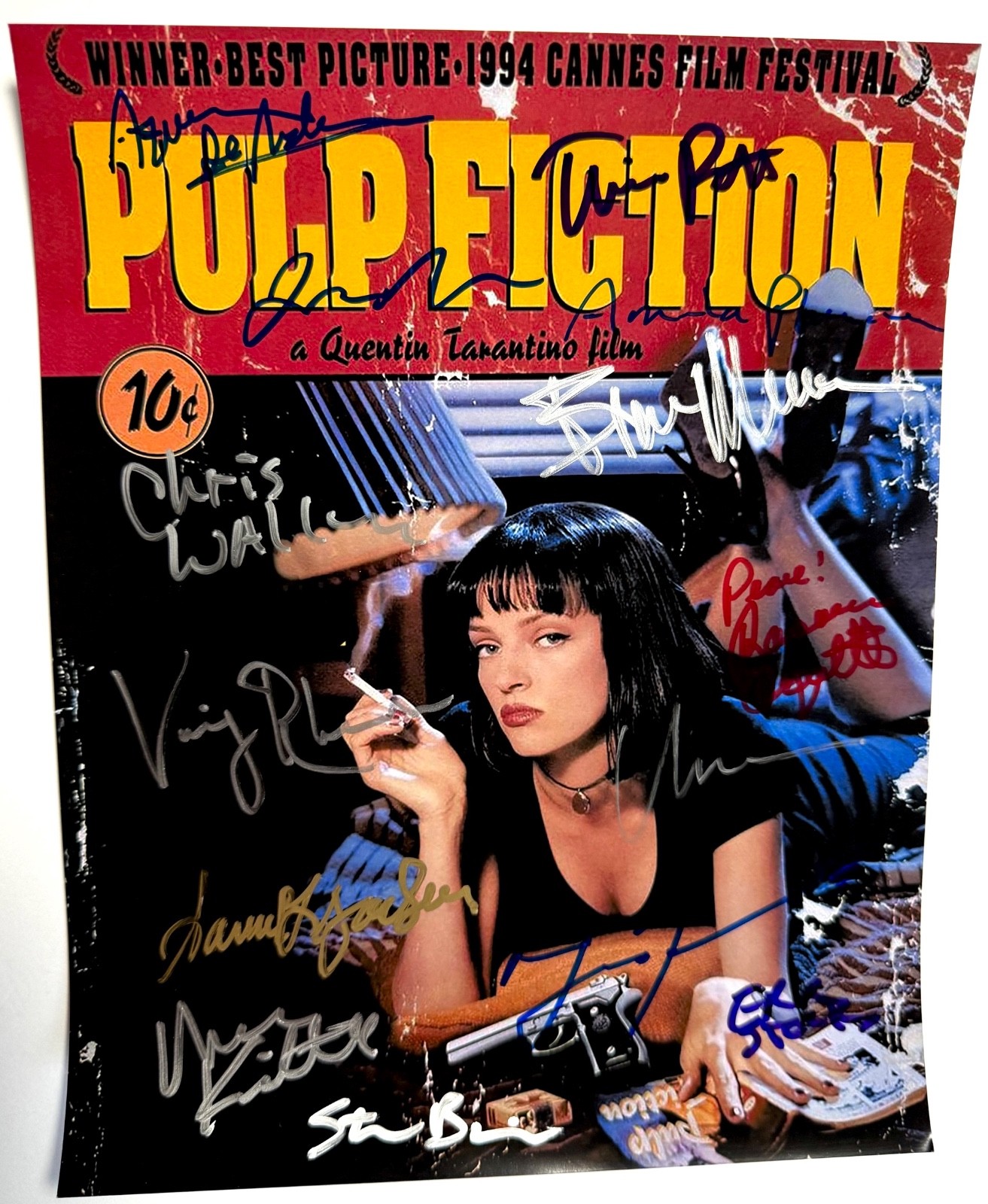 PULP FICTION 8×10 photo signed by BRUCE WILLIS TRAVOLTA JACKSON THURMAN & more