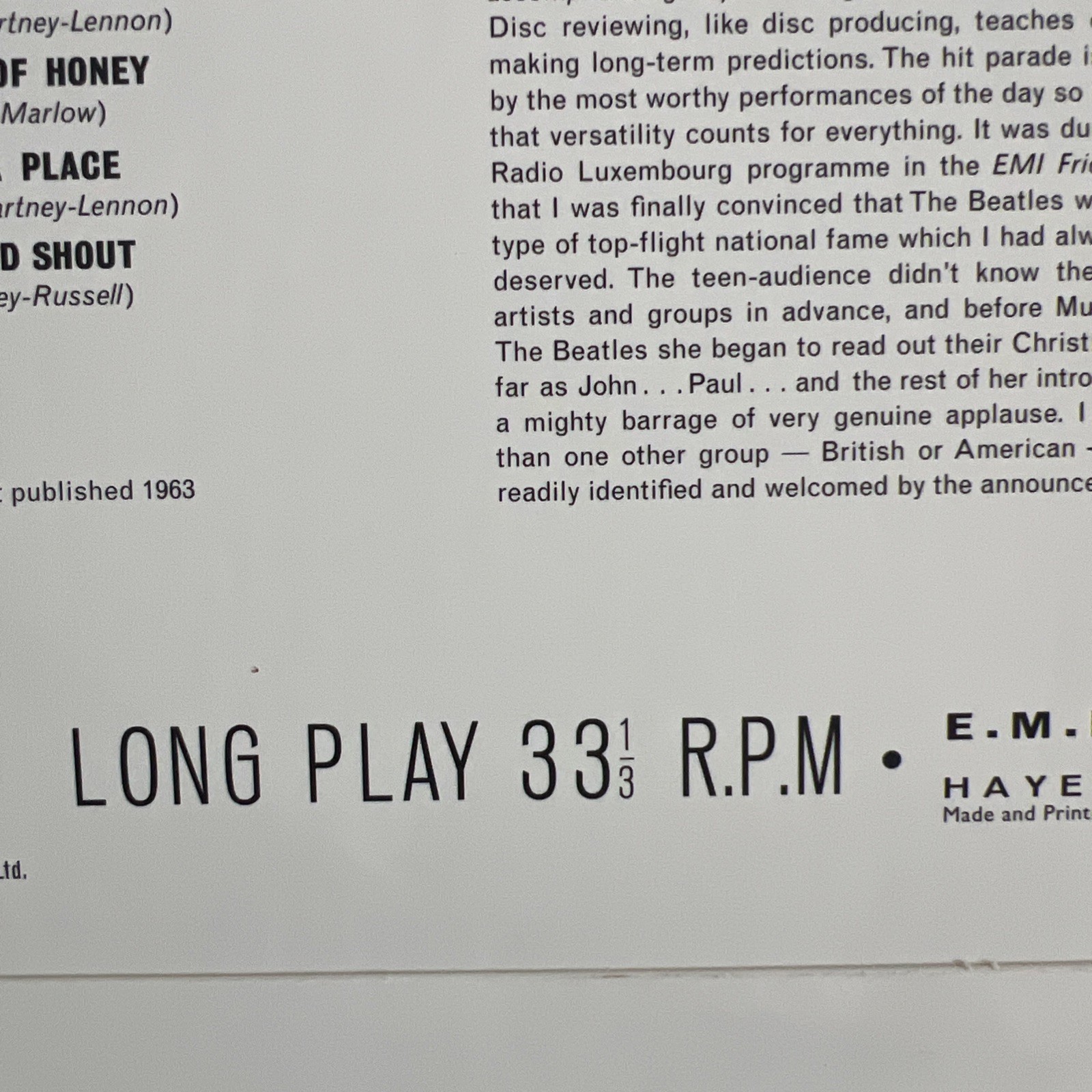 The Beatles 1963 Please Please Me Parlophone PMC 1202 Mono Recording Excellent C