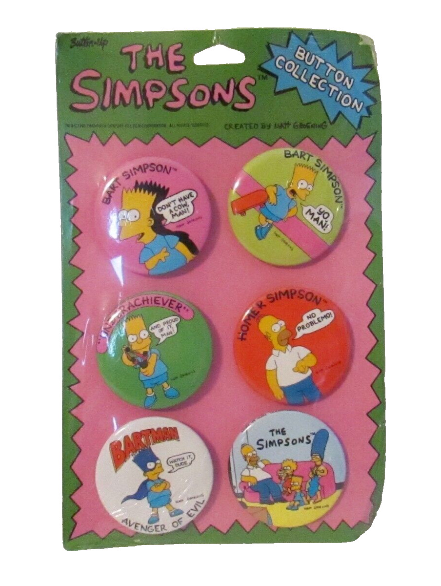 The Simpsons button collection 1990 lot of 6 NOS USA pinback buttons NEW!