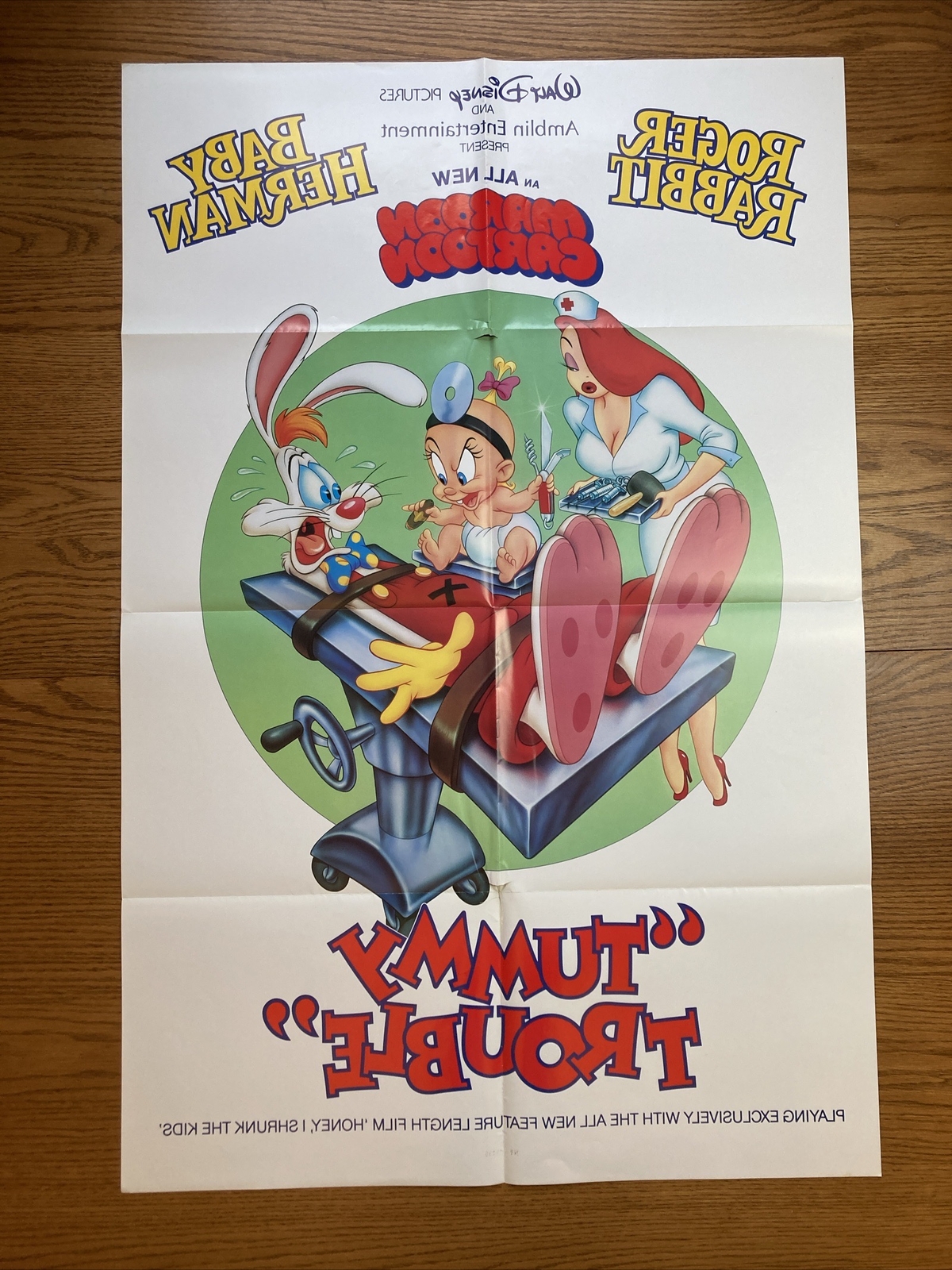 Tummy Trouble 1989 folded one sheet movie poster double-sided Roger Rabbit