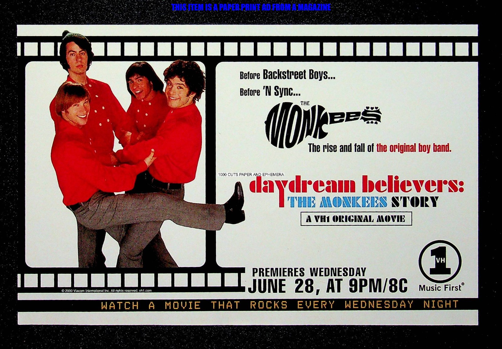 Daydream Believers The Monkees Story VH1 TV 2000 Print Magazine Ad Poster ADVERT