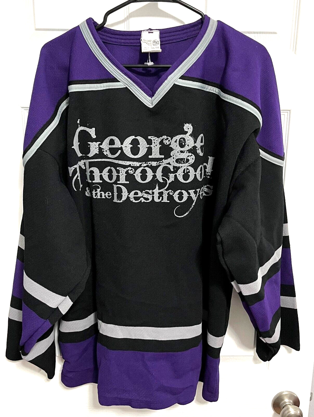 GEORGE THOROGOOD & DESTROYERS Men Purple Black Hockey Jersey XL Athletic Knit