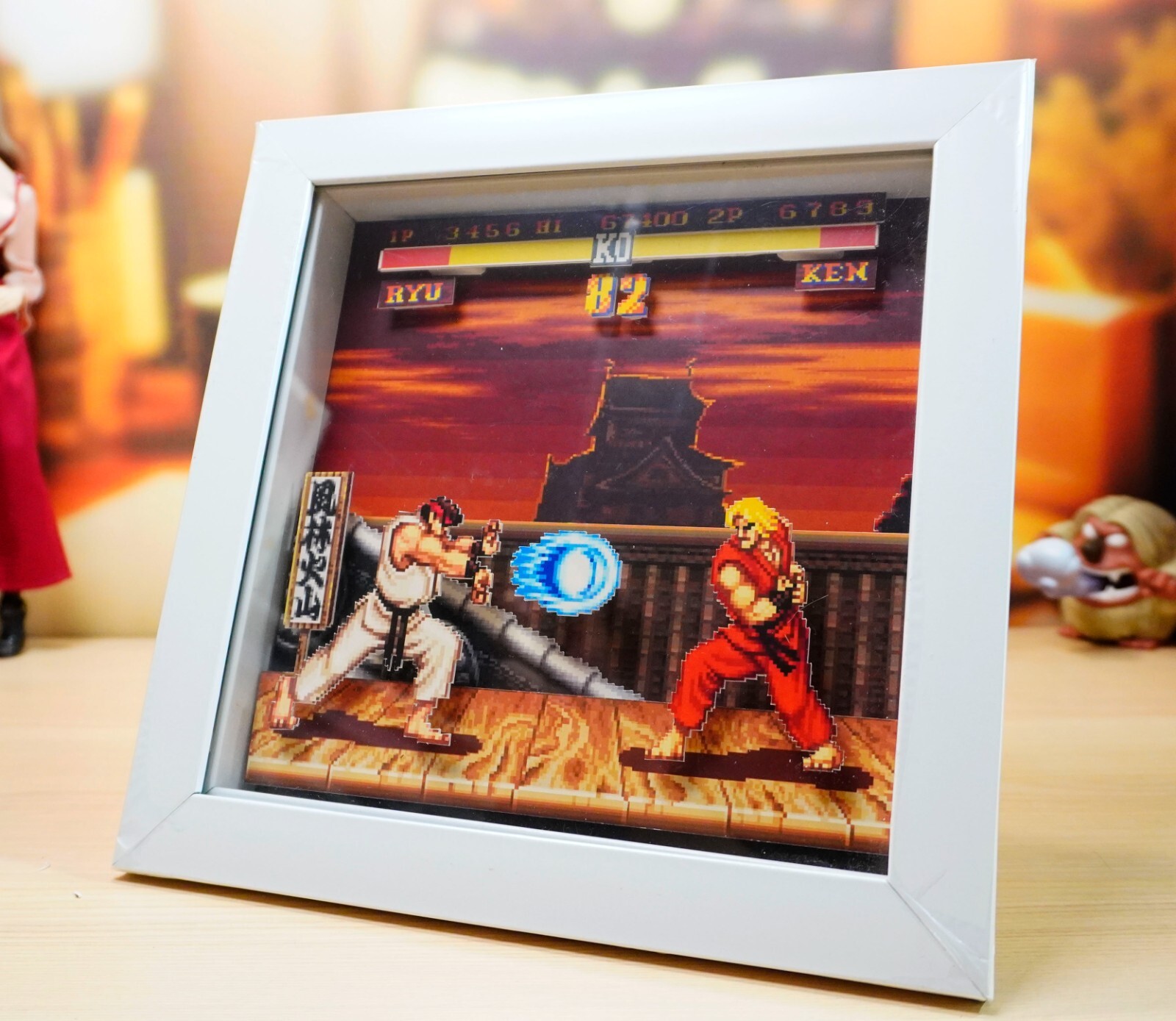 3D Retro Games Diorama Frame: Ryu Stage – Street Fighter 2 – 20x20cm Shadowbox