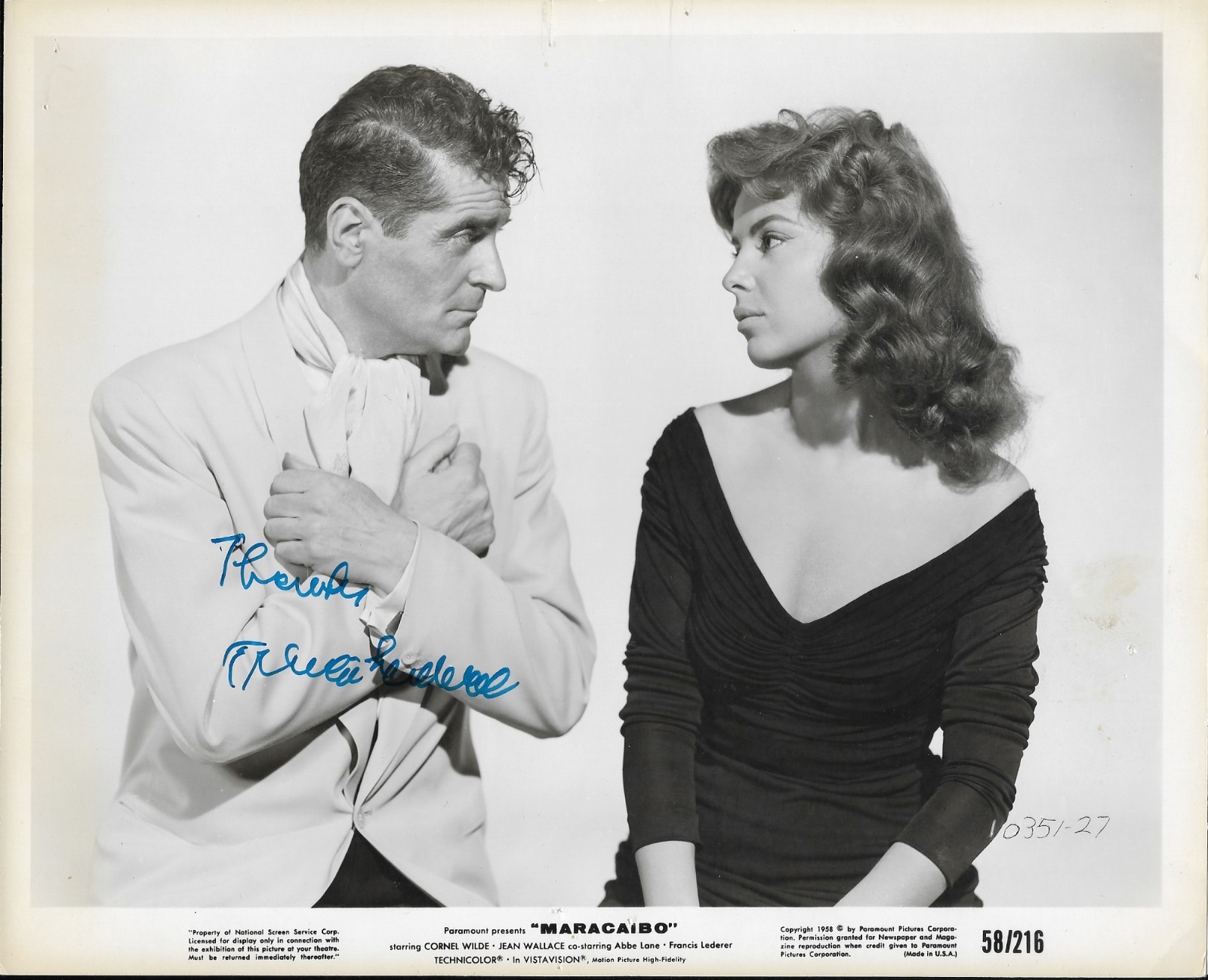 Nice FRANCIS LEDERER Signed 8 x 10 Vintage Photo Abbe Lane MARACAIBO