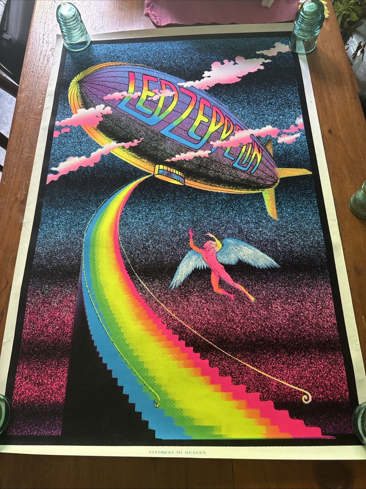 Vintage 1970’s Led Zeppelin Stairway To Heaven Flocked Velvet Blacklight Poster