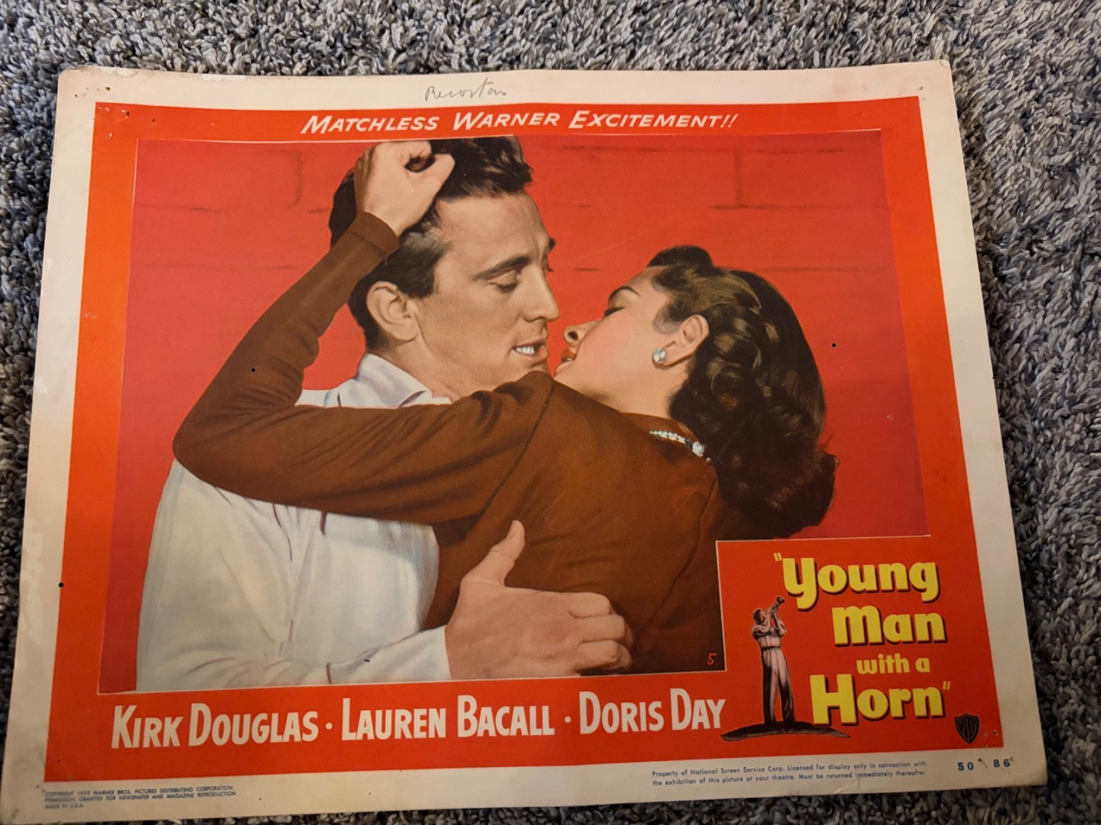 Vintage Movie Lobby Card “Young Man with a Horn” 1950 Lauren Bacall Kirk Douglas