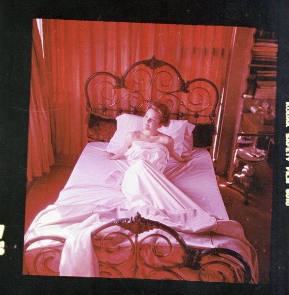 Tuesday Weld bare-shouldered bed photo shoot vintage 2.25 x 2.25 Inter Negative