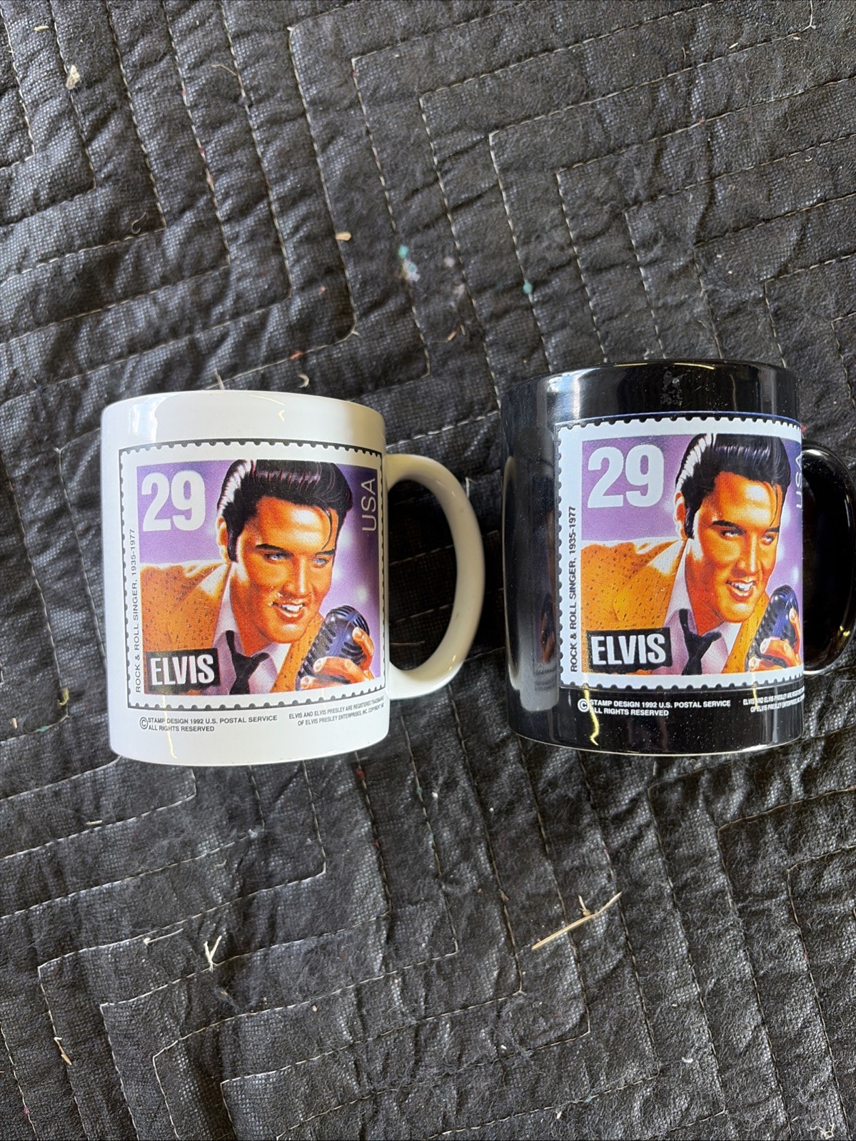 Elvis Presley 29 Cent Stamp 1992 US Postal Service Coffee White & Black – 2 Mugs